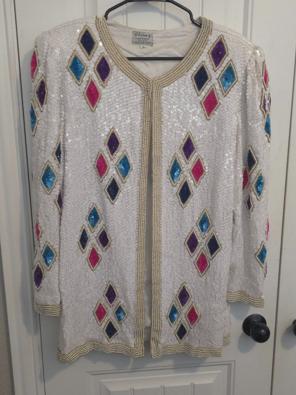 Vintage Stenay Geometric Design Sequined Jacket - Woman's Size L